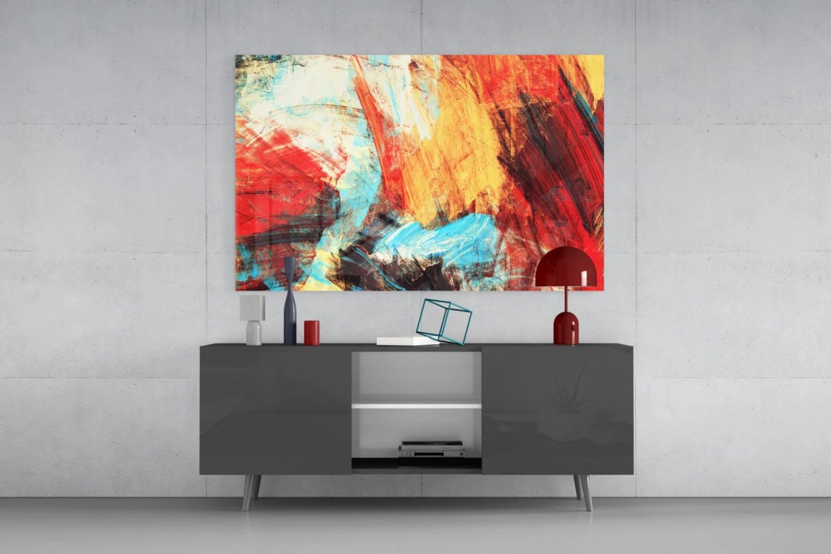 Insigne Art Glasschilderij Abstract - Moderne kunst - Wanddecoratie - Kleurrijk - 90x60 cm