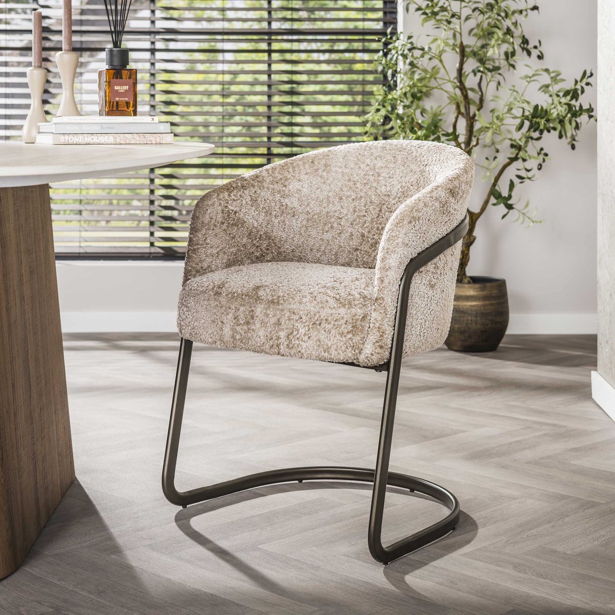 Dimehouse Set van 2 eetkamerstoelen Reno Alura zand - Stof - Scandinavisch & Basic