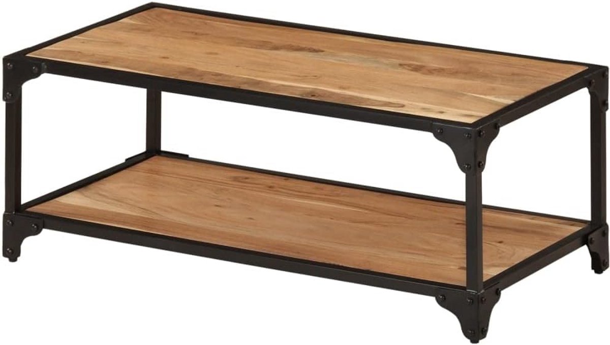 Massief Houten Salontafel in Vintage Stijl met Opbergruimte