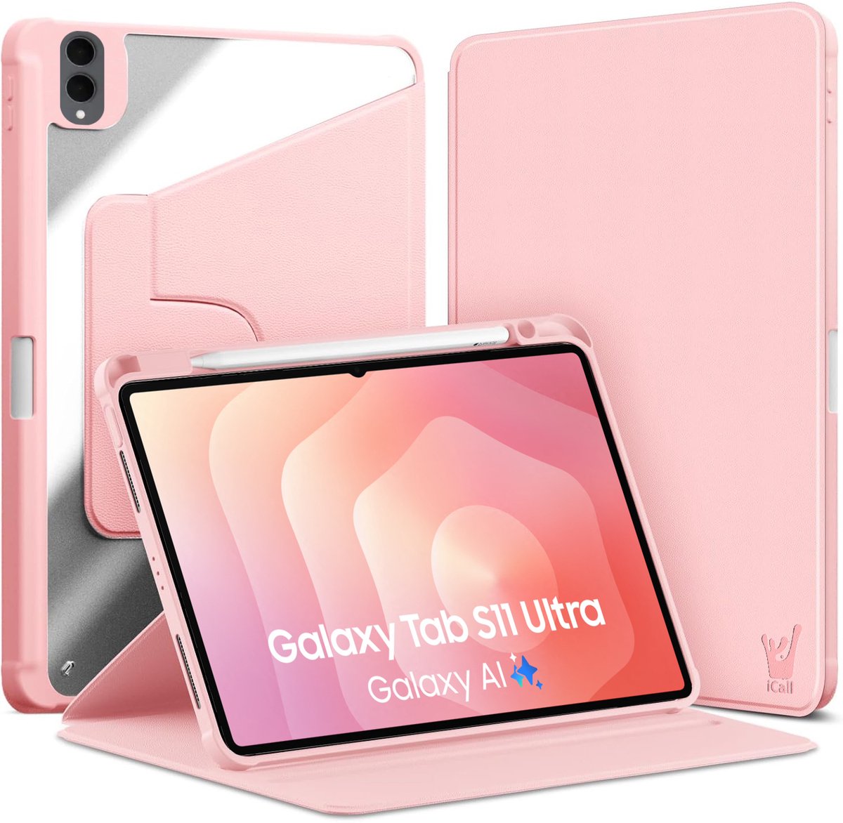 Hoes geschikt voor Samsung Galaxy Tab S11 Ultra 11 14.6 inch – 360° draaibaar – Met pencil houder – Roze
