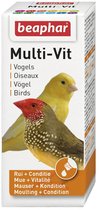 Beaphar Multi-Vit met een gele kanarie en een roodkoppeerwiek, met de tekst 'Rui + Conditie'.