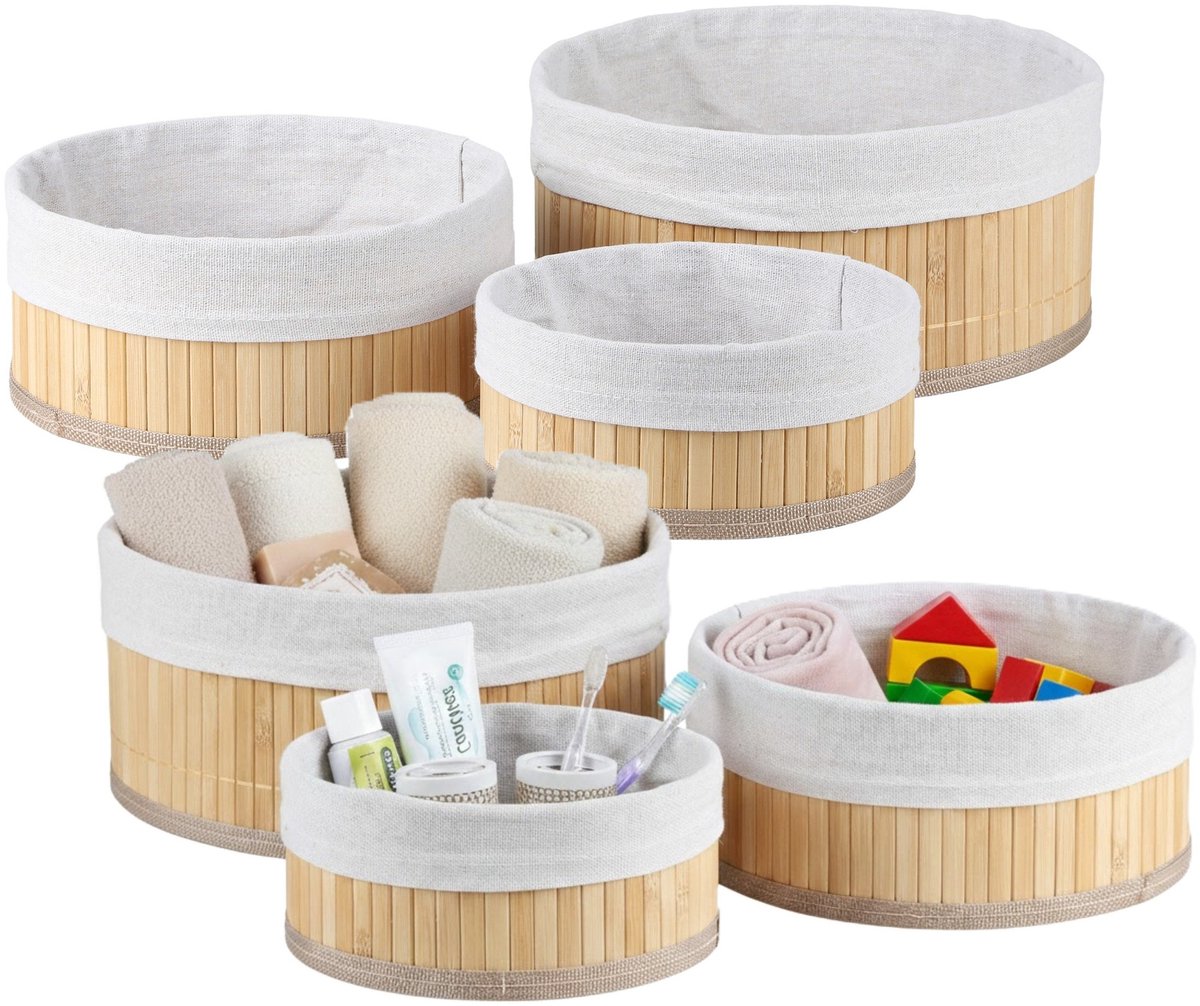 Bambou & Co opbergmanden - rond - 6x stuks - met stof - bruin - ladekast organizer