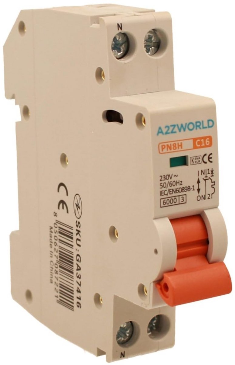 Stroomonderbreker 16A C16, 1P+N 6 kA curve C, Slim Solo 1 module DIN 220 V AC, gecertificeerd IEC60898-1, serie PN8H