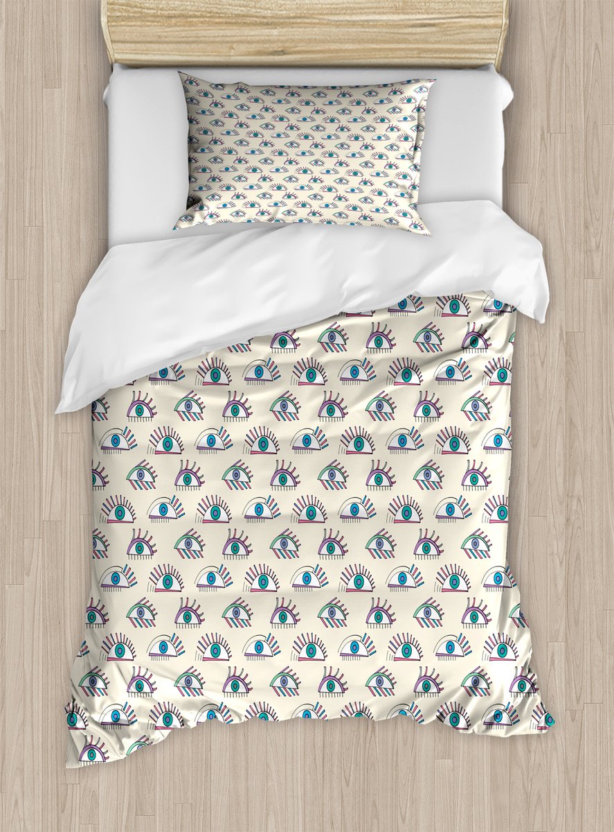 ABAKUHAUS Eye dekbedovertrekset voor eenpersoonsbedden, abstracte moderne doodle-kunst, inclusief kussensloop, 130 x 200 cm