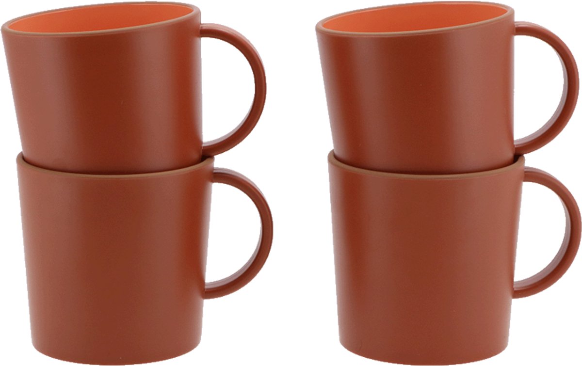 Travellife Avila Camping Mokken Terracotta Rood Set 4 stuks - Gemaakt van gerecyclede materialen - Melaminevrij - Vaatwasser- en magnetronbestendig