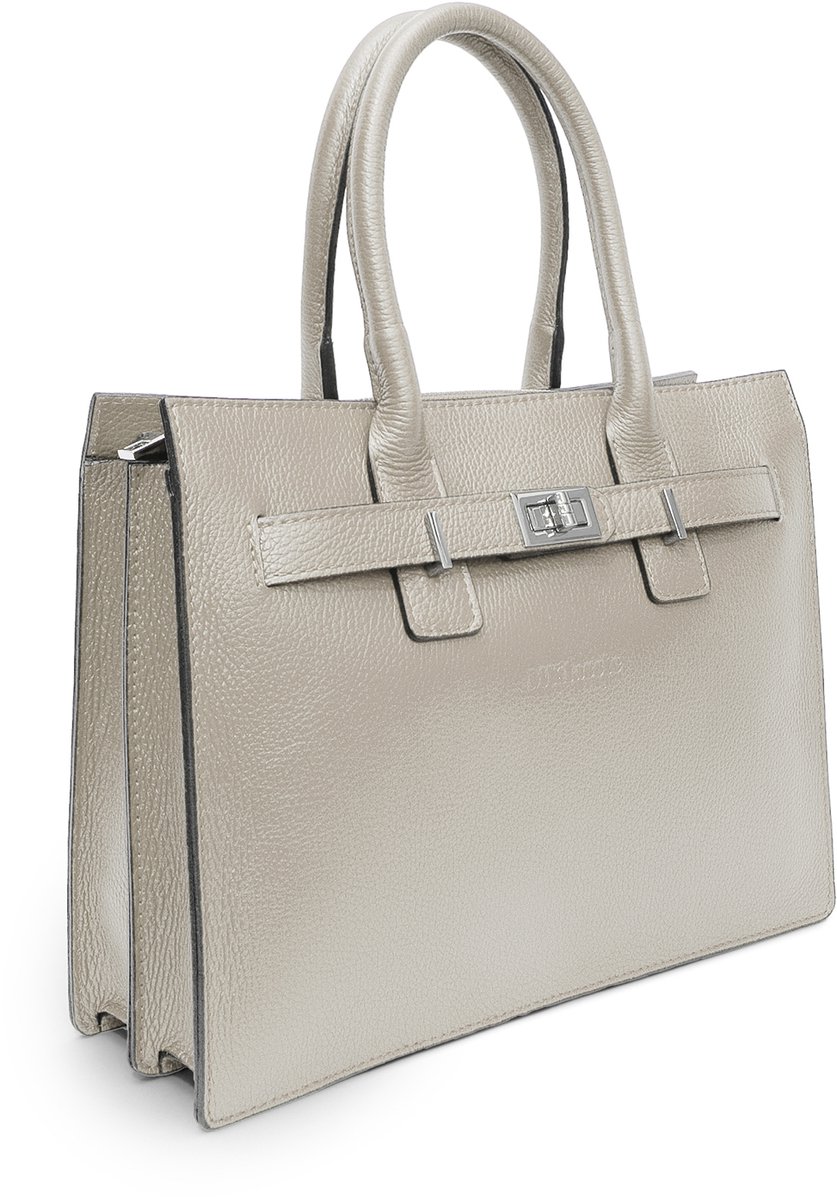 MKlassic Italiaanse damesleren handtas Beige– Elegante schoudertas met Beige accenten – Hoogwaardige schoudertas van echt rundleer voor dagelijks gebruik en zakelijk gebruik - Made in Italy - MK02-345-37