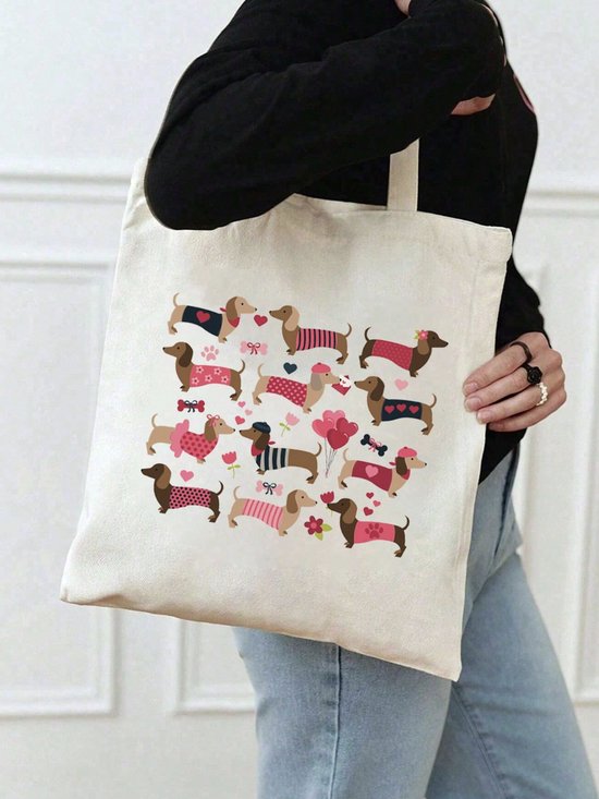 Tote bag - Stoffen shopper/boodschappentas met verschillende teckelprints