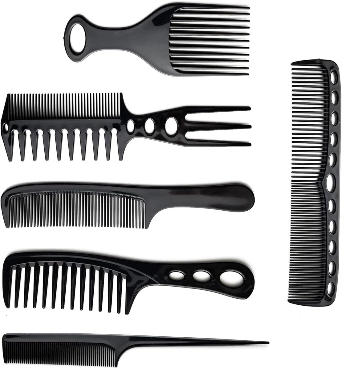 Set van 6 kammen, haarborstel, professioneel, voor kappers, ontwarrende borstels, professionele kam, antistatisch (kamset)