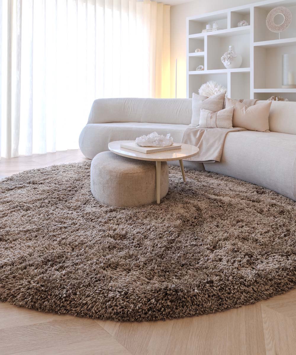 Shaggy vloerkleed rond - Sveve taupe 160