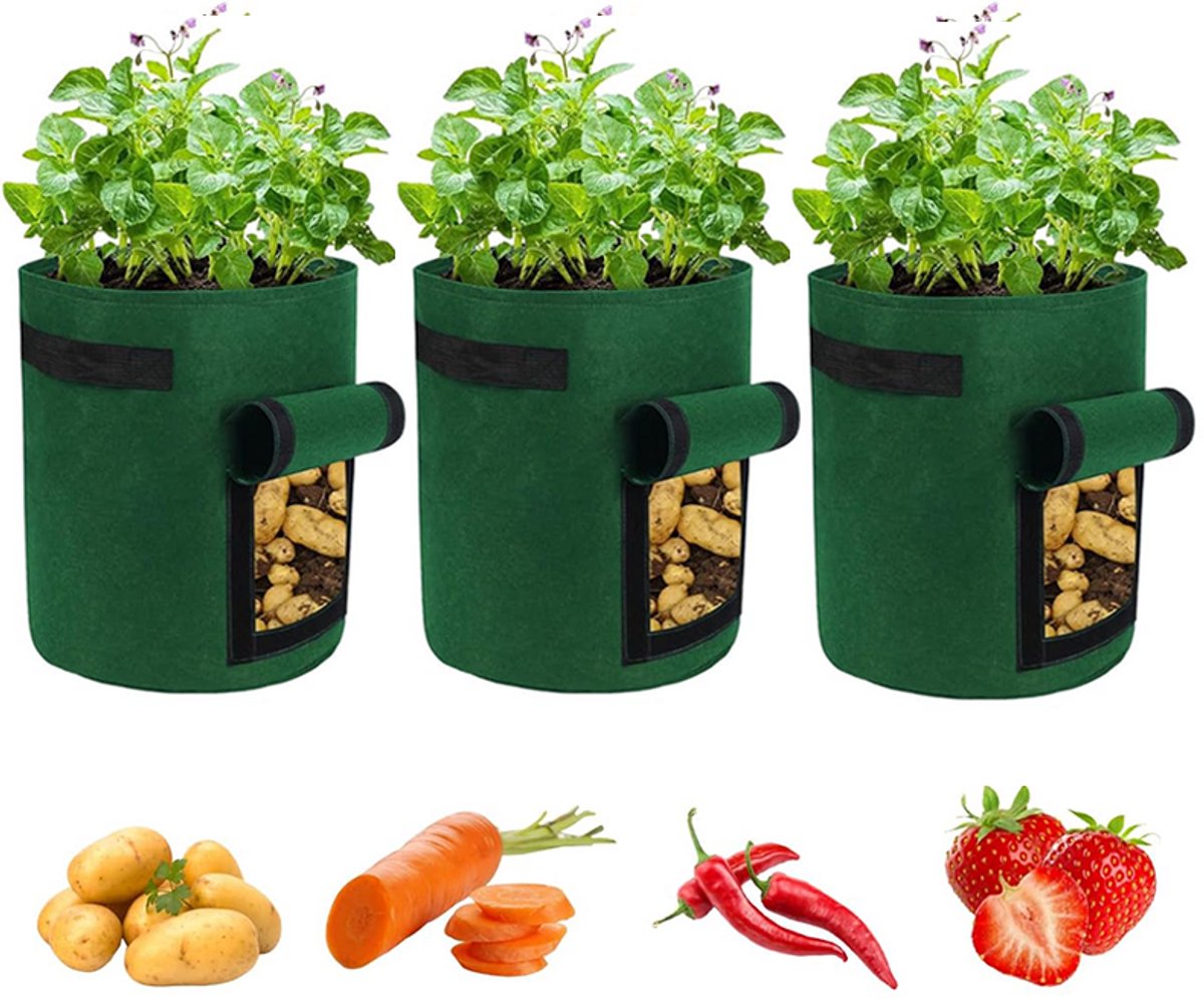 NAXSIR plantenzakken, 3 stuks, plantenzakken van 3,8 liter, verstevigd, met handvatten, groen
