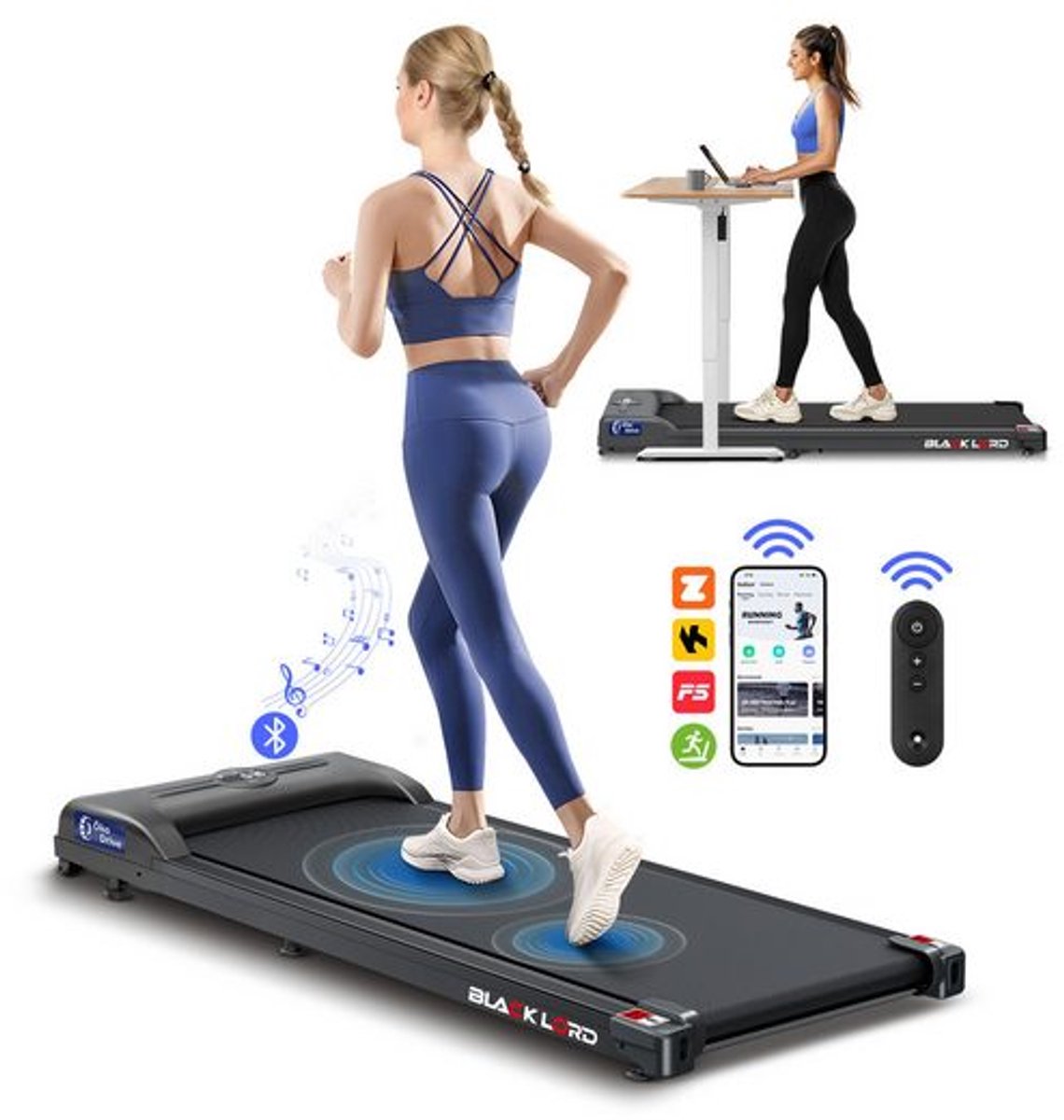 BLACK LORD SL9 - Walking pad loopband - 2,2 PS motor - 9 km/h met helling - Bluetooth app-bediening - LED-display - Inklapbaar tot 120 kg