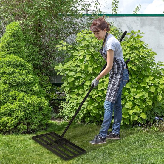 Zwart Gazonhark 50x25cm, Gesegmenteerd 95.5-185cm in Hoogte Verstelbaar, Tuinharken met Rubberen Handgreep, Draagbare Vlakvlakvlak, Afneembaar Gazonnivelleringshark voor Tuin/Gazononderhoud/Yard Golf, NAIZY — afbeelding 4