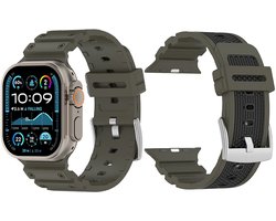 Stravo Bracelet de montre en silicone au design mécanique – Compatible avec Apple Watch 42mm (Series 1/2/3), 44mm (Series 4/5/6/SE), 45mm (Series 7/8/9), 46mm (Series 10/11) & 49mm (Ultra) – Bracelet en silicone bicolore – Vert / Noir