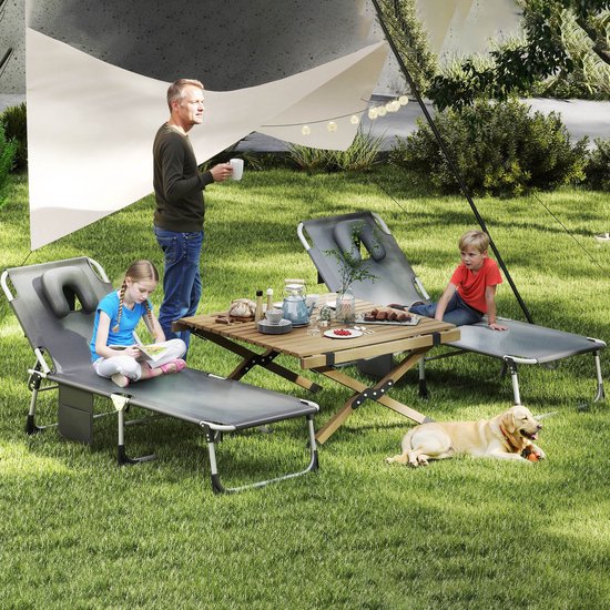 Opvouwbare Ligstoel, Zwembad met Tas, Hoofdsteun, Gezichtsgat, Verstelbare Rugleuning, Relaxstoel van Metalen Frame, Donkergrijs Campingstoel, Zonnebad voor Tuin/Buiten/Terras, NAIZY van Merkloos — afbeelding 4