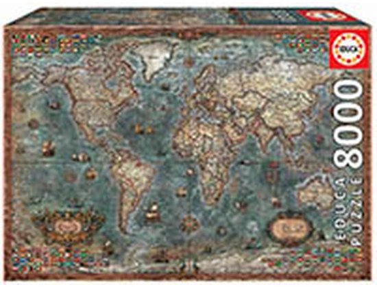 Boîte de puzzle représentant une carte du monde historique détaillée en tons sépia. Avec le texte 'Educa 8000 Puzzle'.