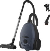 AEG VX8.3 Silence stofzuiger in donkerblauw, met accessoires en zuigmond.