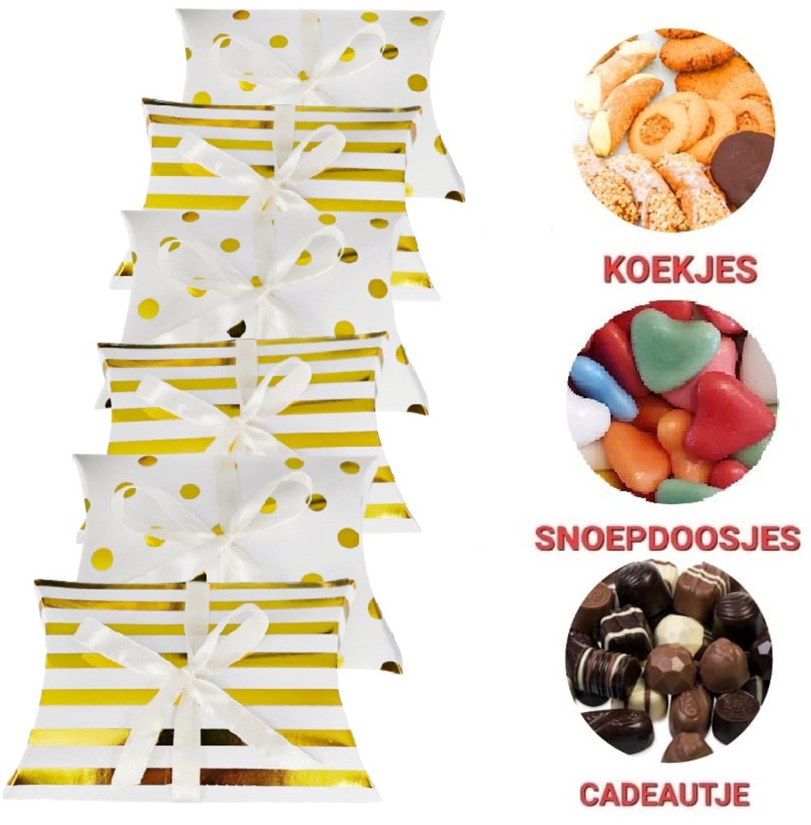 Luxe inpakdoosje 6 stuks goudkleur| 14x9 cm, Goud wit | Sieraden doosjes - Bonbons Verpakking - Kleine cadeau doos - Snoepdoosje, Koekjes doosjes| Giftdoosje- Inpakdoosje| Paasei doosje