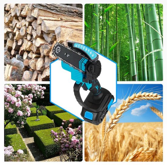 Norvix® Elektrische Mini Kettingzaag - Brushless Snoeizaag - 2 Geleiderail&2 Kettingen– 6 Inch - 2 Accu's - Automatische Smering - Inclusief opbergkoffer en overige accessoires - Blauw van Merkloos	 — afbeelding 4