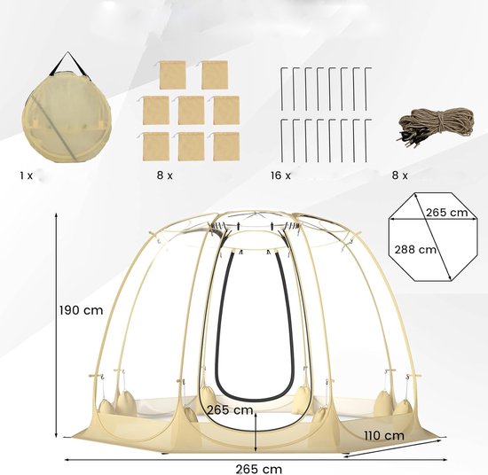 KOMFOTTEU Pop-up bubbel tent, transparante PVC tent voor 5-6 personen, koepeltent eenvoudig te monteren, weerbestendige schuilplaats voor sportevenementen en kamperen, kampeertent met draagtas, 265 x 265 cm van Merkloos — afbeelding 3