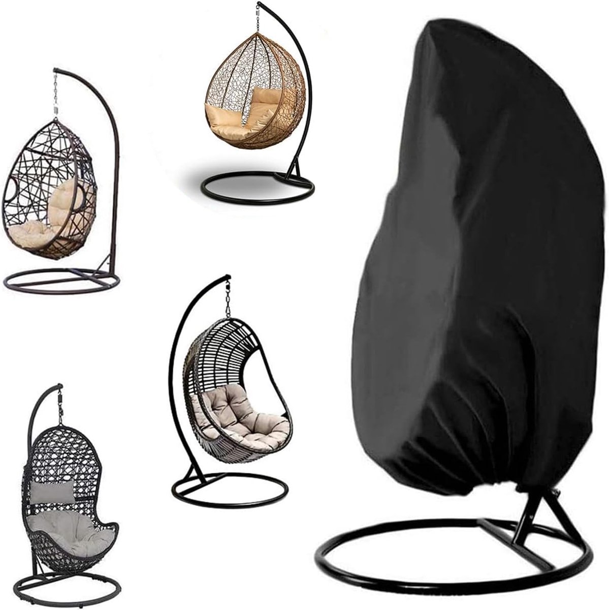 Famanu Voor buiten - Oxford - stof - dekzeil met ritssluiting - trekkoord - waterdicht - uv - bestendig - winterbestendig - beschermhoes - tuinmeubelen - voor hangstoel - schommelstoel - 190 x 115 Black