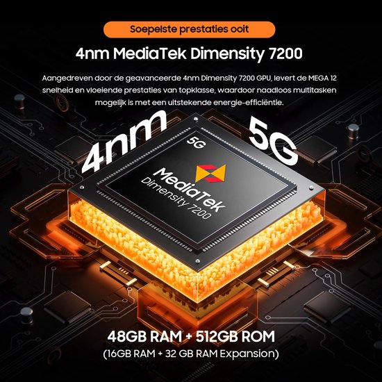 Blackview MEGA 12 - Tablette - Tablette Gaming - Android 16 - 12.2 inch - 36GB RAM - 256GB ROM - Tablette 5G - 10000mAh - Grijs