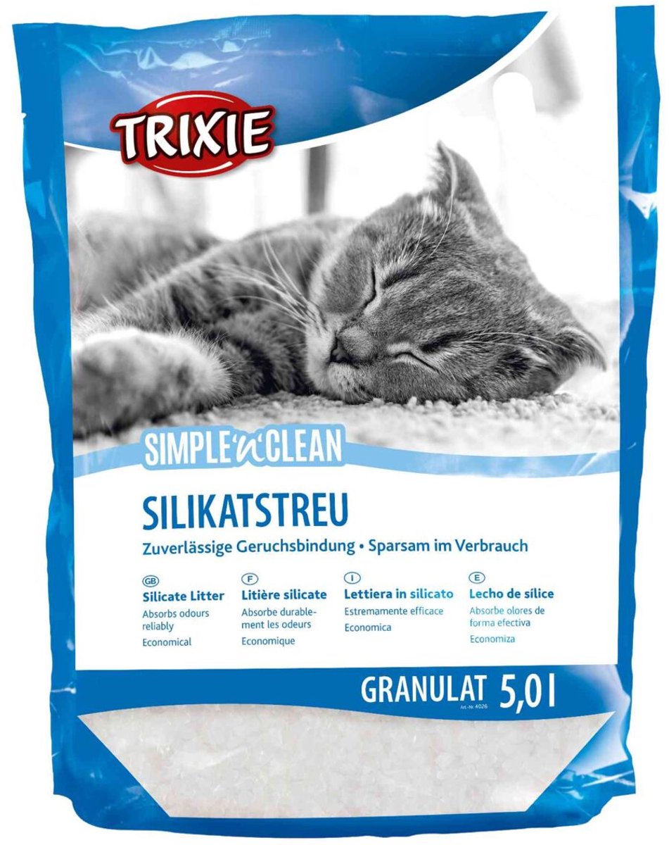 Trixie Silica Kattenbakvulling - 4 zakken van 2.2 kg/5liter - tot wel vier weken effectief -