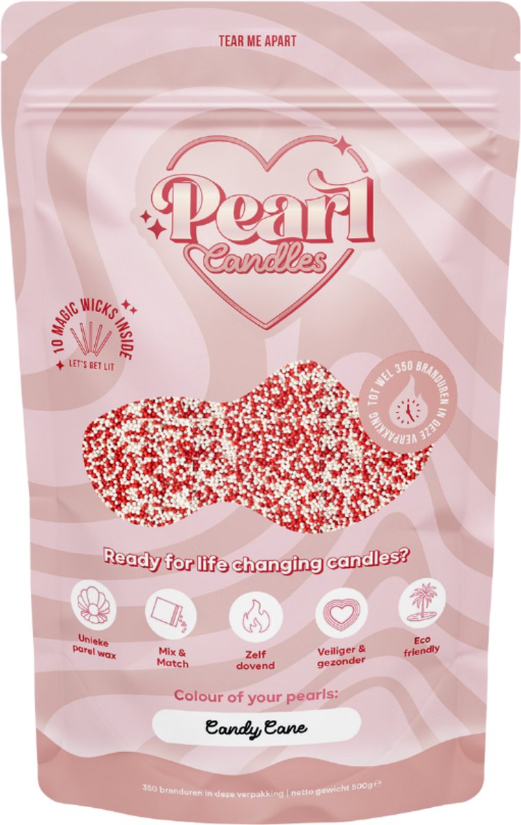 Kaarsenzand - Kaarsenzand met lonten - Pearl Candles - DIY kaarsen maken - Candy Cane - Zelf theelichtje waxinelichtje maken - Lont inbegrepen – Rood - Wit - ±250 / ±300 Branduren – 500 g