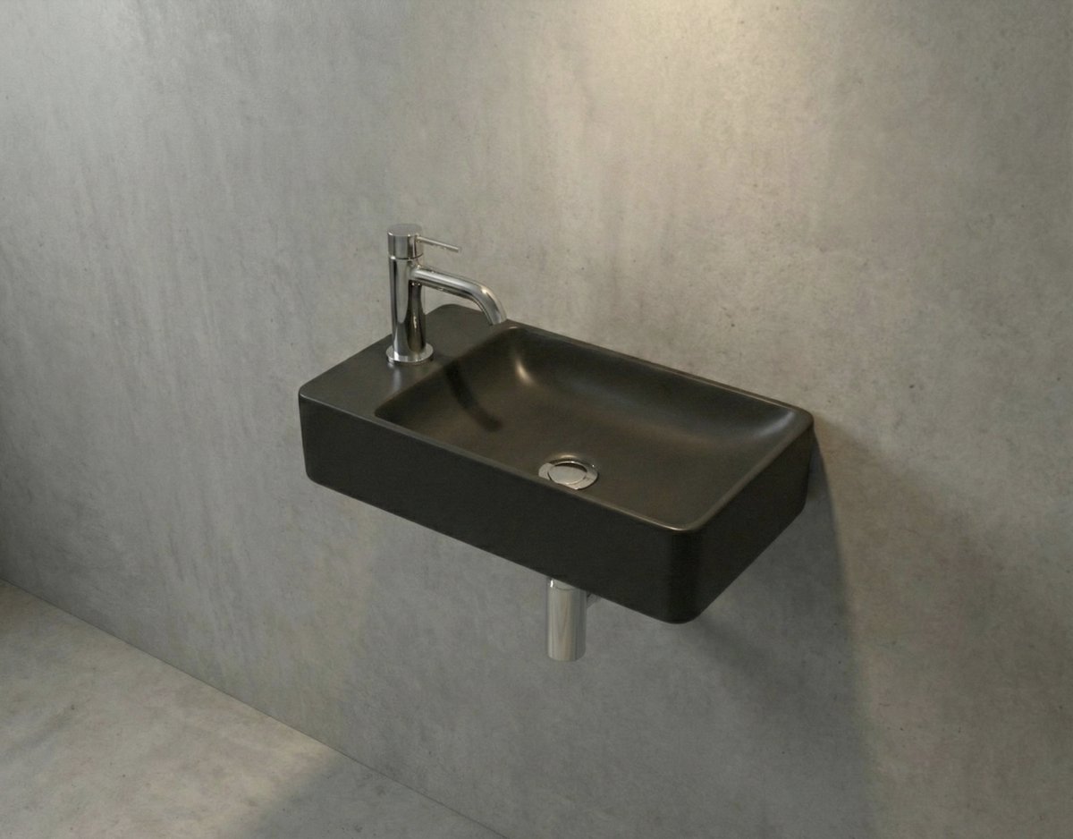 KAYvit LUVIA Toiletfontein vierkant | MAT ZWART | Kraangat links