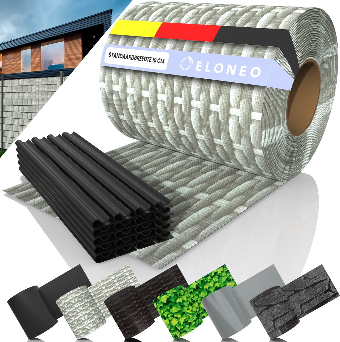 ELONEO PVC privacy strips voor dubbelstaafmat hekwerk, weerbestendig – 35 m x 19 cm – 1 rol