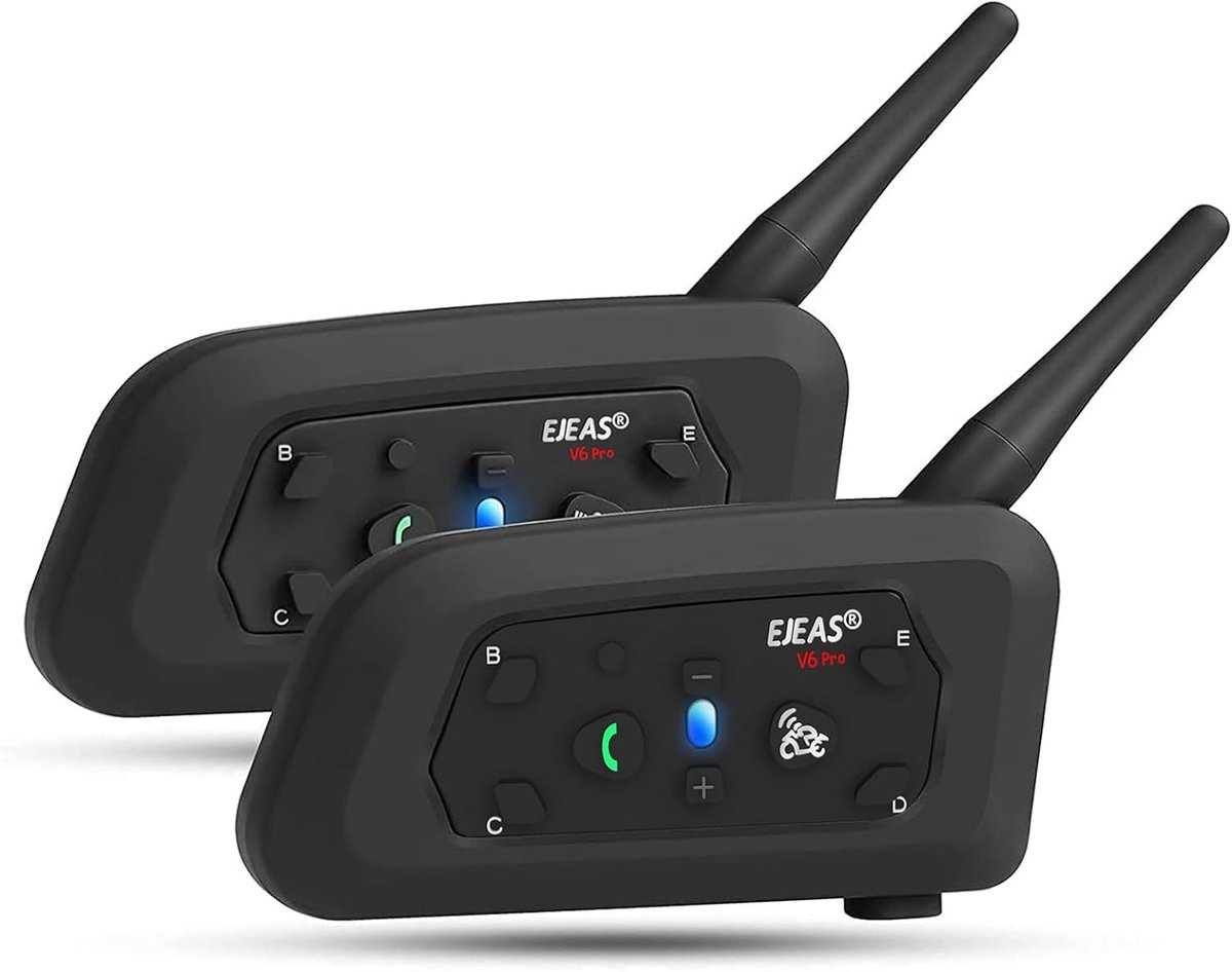 NavyBlu. V6 Pro Motorhelm, bluetooth, intercom-headset, 1200 m, voor 2 personen, volledig duplex, draadloos, voor motorrijden, skiën en klimmen, 2 stuks