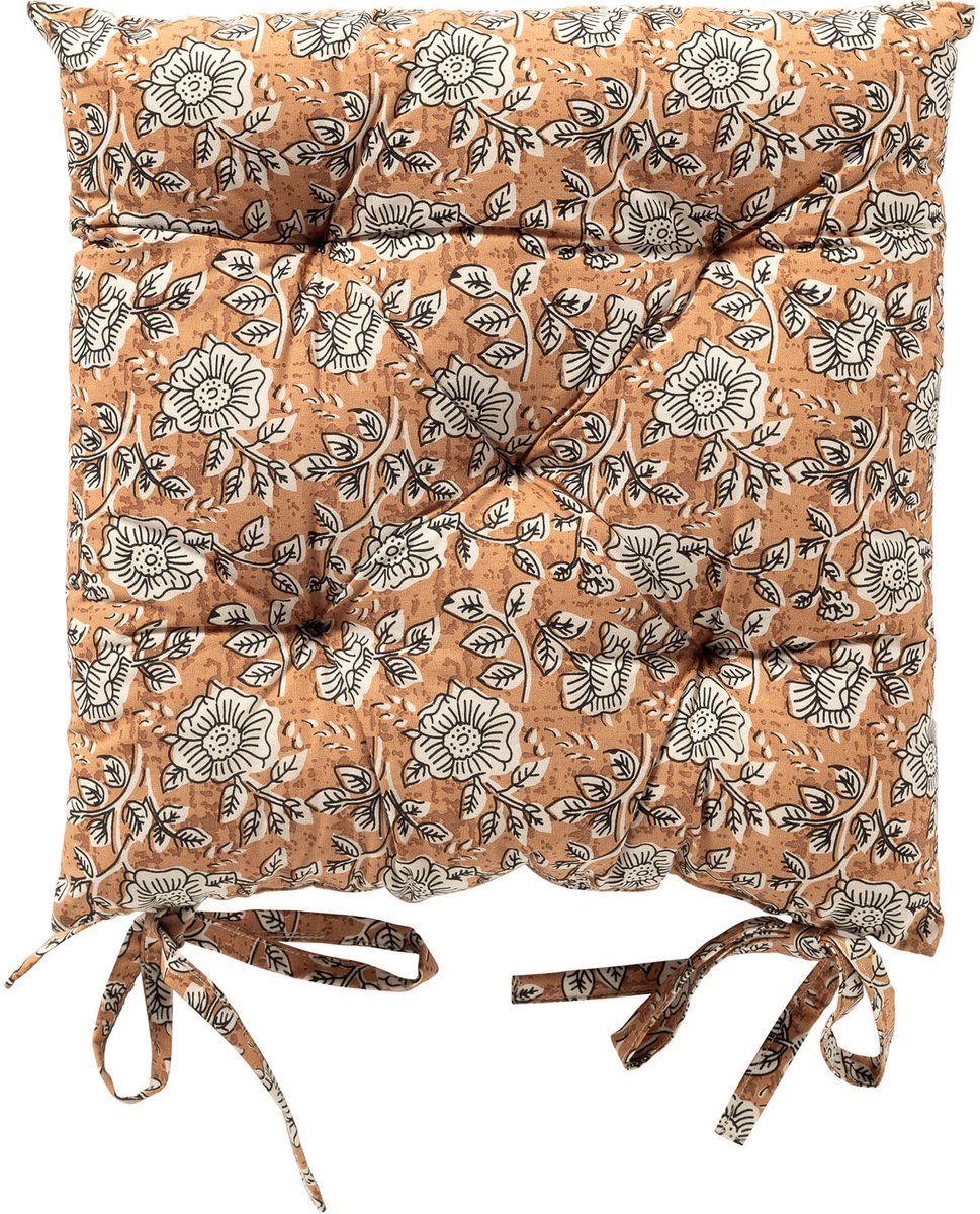 Dutch Decor JULITA - stoelkussen 40x40 cm - bloemenmotief - met striklinten - Dusty Coral - roze - Zitkussen Oudroze