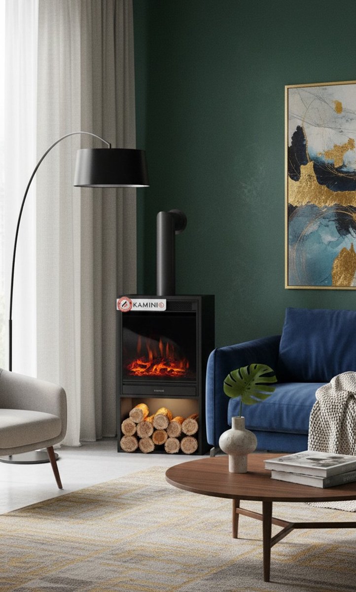 Hugo Luxe Elektrische Open Haard met 3D-Vlameffect, Verwarming, LED-Sfeerlicht en Afstandsbediening – Modern Design Zwart Met Decoratief Buis – Medahomestore