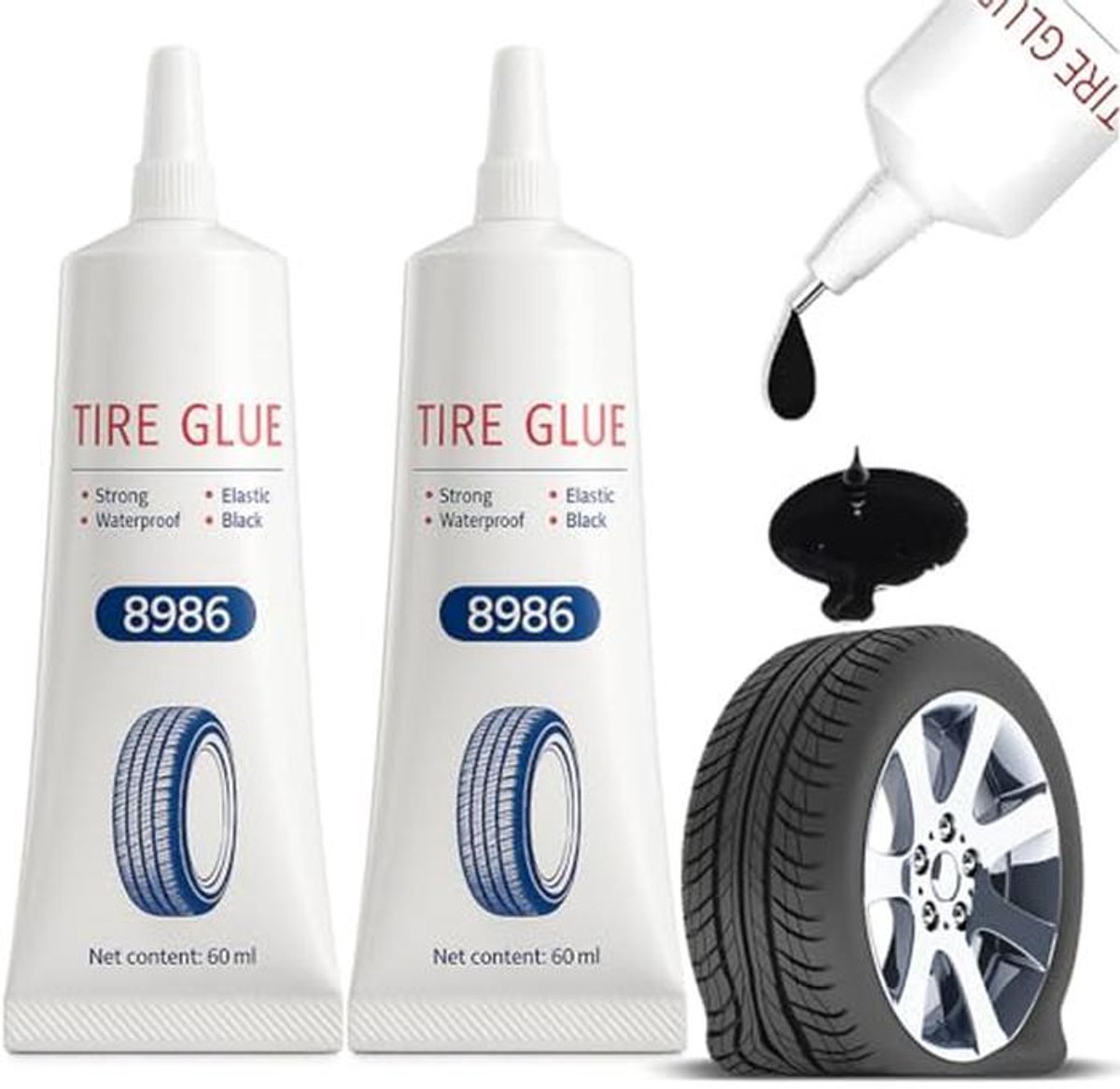 Bandenlijm en bandenreparatieset voor auto, motor en fiets