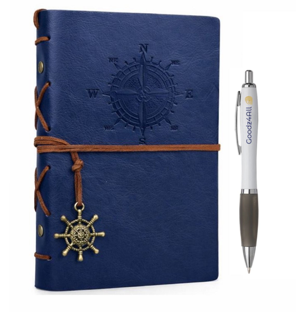 Goodz4All Vintage Lederen Notitieboek met Pen - Schetsboek Notebook - Travel Journal Refill Blauw -Reis Dagboek Retro met Blanco Papier Navulbaar A5