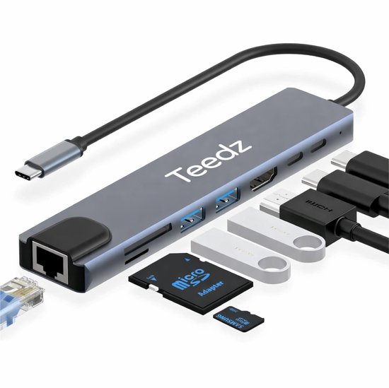 USB-C Hub 8-in-1 met HDMI 4K, Ether...