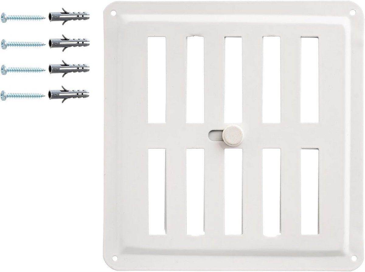 Verstelbaar Metalen Ventilatierooster 15x15 cm – Poedergecoat Wit RAL9016 voor Gecontroleerde Luchtcirculatie
