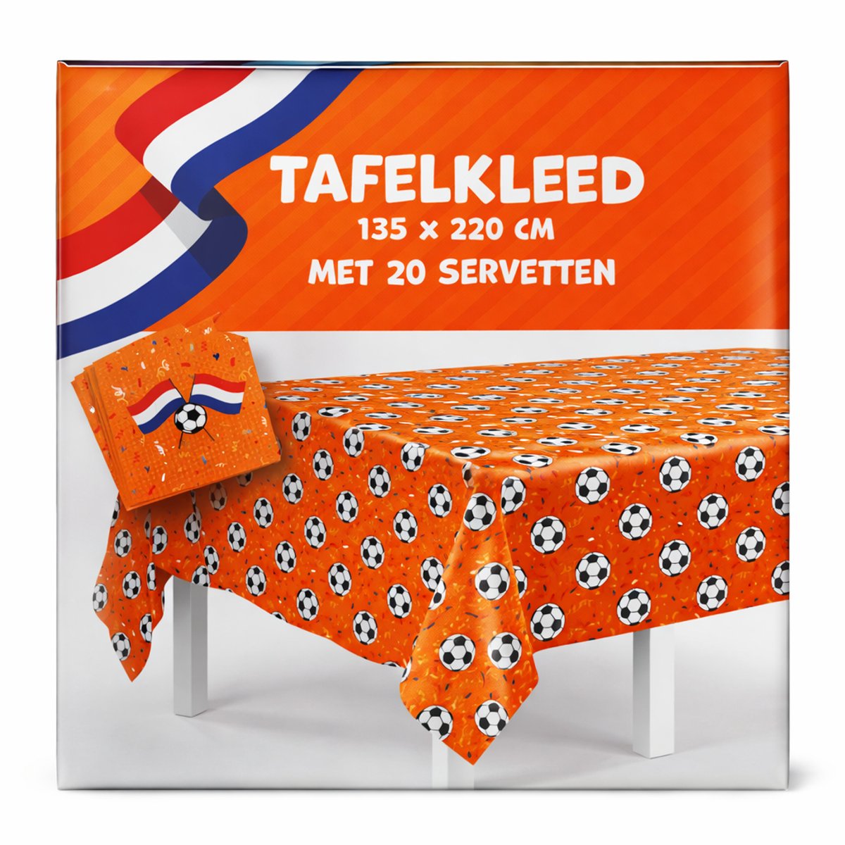 Oranje Tafelkleed WK Voetbal 2026 – 135x220 cm + 20 Servetten – Voetbal Tafelkleed Nederland / Oranje Feest Versiering – EK/WK Voetbal Decoratie