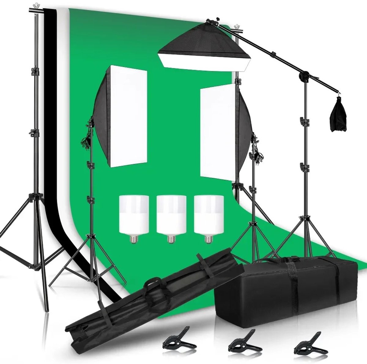 Cellista Fotostudio kit - Fotografie box - Fotobox - 35-delig - 2x2M - Achtergrondframe - 3 Achtergronden - 3 Softboxen - Statiefset