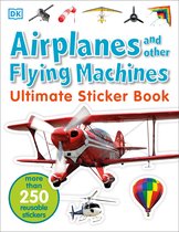 Boek 'Airplanes and Other Flying Machines' met een rode dubbeldekker, helikopter, heteluchtballon, satelliet, vlieger en meer.