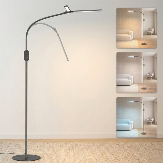 SBR Glow Vloerlamp - Staande lamp - Leeslamp - 3 lichtkleuren - Dimbaar - in hoogte verstelbaar - Daglichtlamp - Zwart