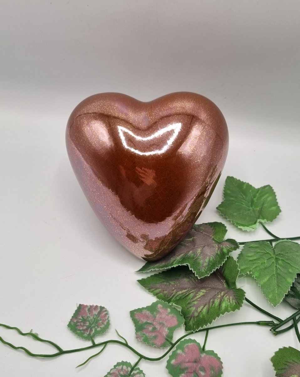Urn - Keramiek - Hart - Oud roze glans - 800ml - 1 as-kamer - Hand-made