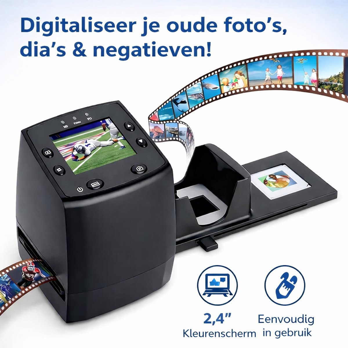 Diascanner 35mm & 135 Negatiefscanner – 1800 DPI Filmscanner – Converteert Dia en Negatieven naar JPEG – Standalone Scanner met SD-kaart – Geen Computer Nodig