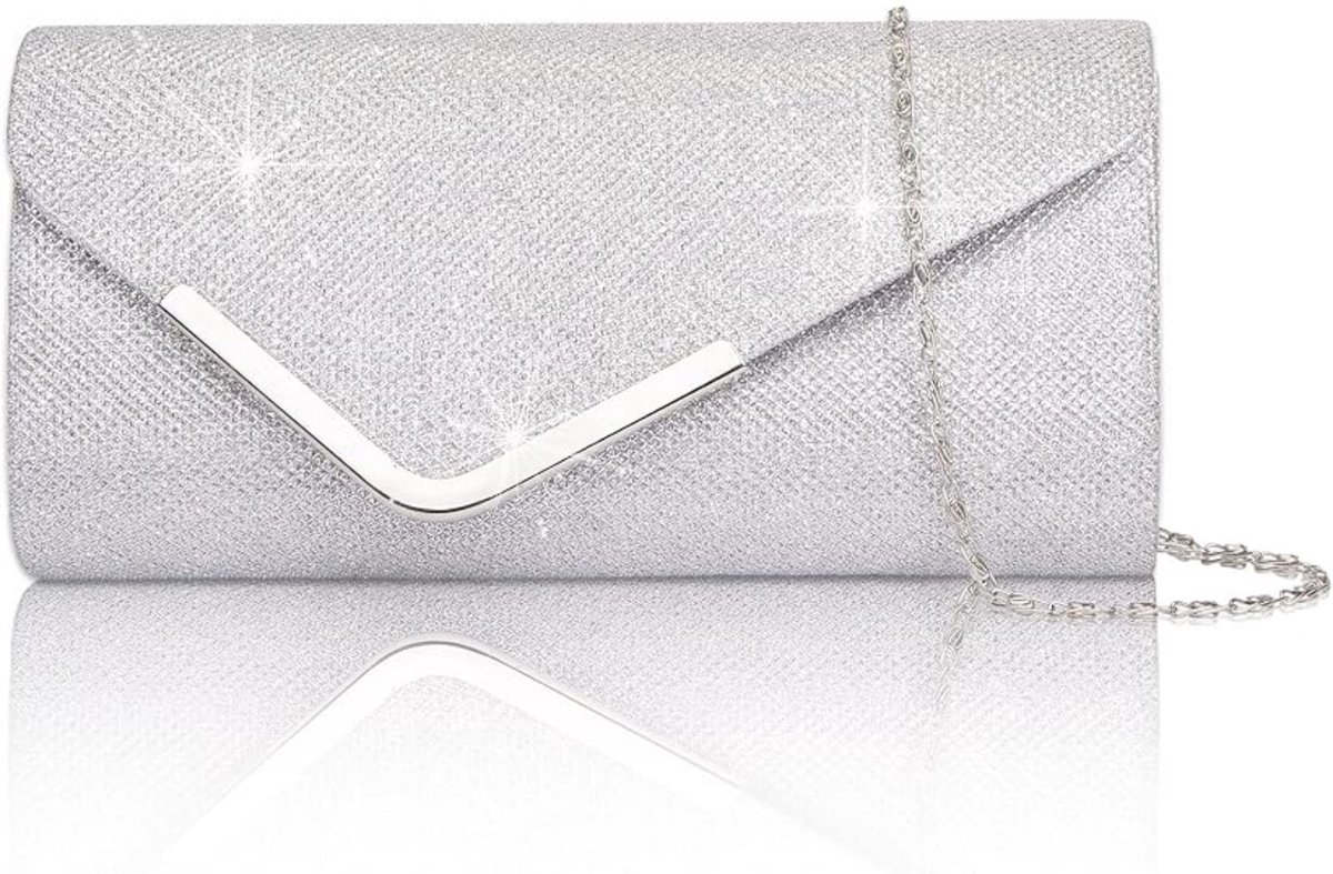 Damesclutch - Avondclutch met pailletten en afneembare kettingriem - Envelopvormige handtas, elegante schoudertas, geschikt voor schoolbals, feesten en bruiloften