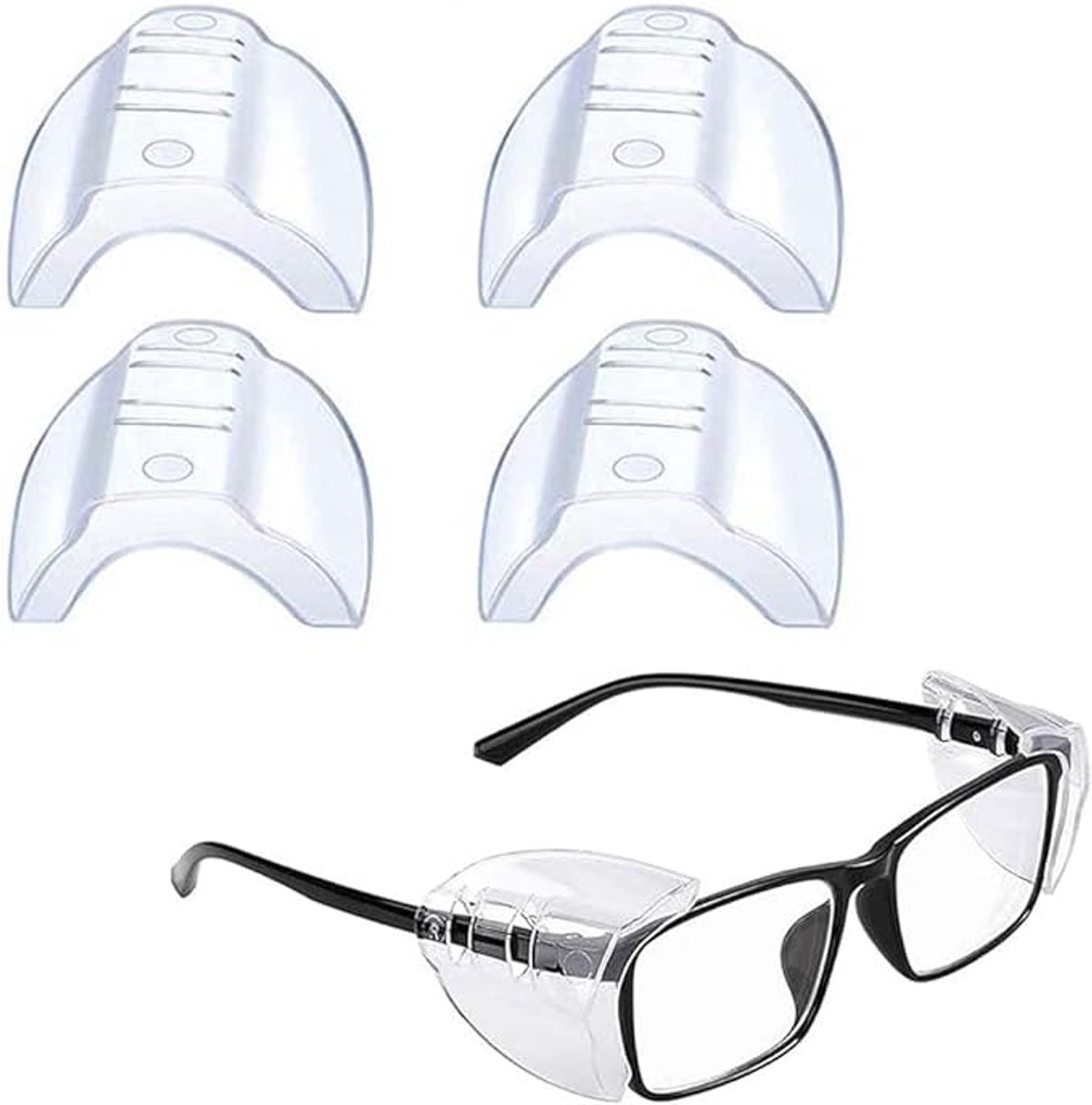 4 Stuks/2 Paar - Zijschildbescherming - 4.5*5 cm - Zijschermen - Oogbescherming - Met Links en rechts borden - Voor kleine middelgrote brillen - Universele - Brillen accessoires - Transparant