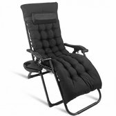 Lugia Opvouwbare Ligstoel - Tuinstoel - Met Verwijderbaar Kussen - Verstelbare Campingstoel - ligstoel tuin - Bekerhouder - Zwart