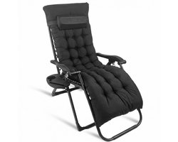 Lugia Opvouwbare Ligstoel - Tuinstoel - Met Verwijderbaar Kussen - Verstelbare Campingstoel - ligstoel tuin - Bekerhouder - Zwart