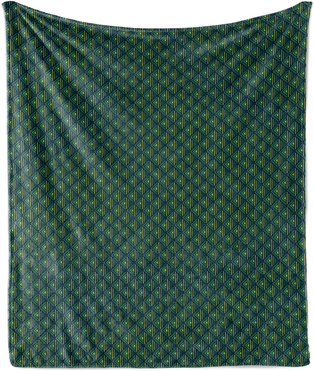 New Bed Geometrische ruit Moderne groene kunst Zachte Flanellen Fleece Deken, 175 cm x 125 cm