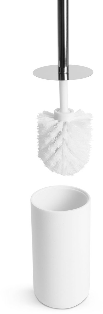 Toiletborstel met Houder – WC Borstel Set – Wit / Zilver – Resin – Ø9,5 x 35,5 cm – Badkamer Accessoire [BW3021D]