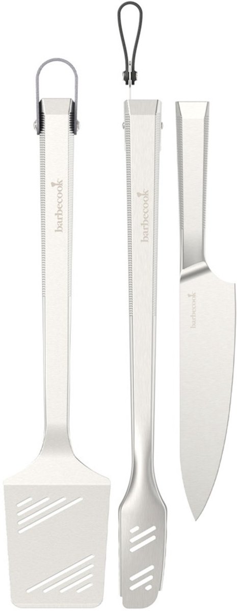 Barbecook Premium set met spatel, chef mes en tang uit rvs 45.7cm