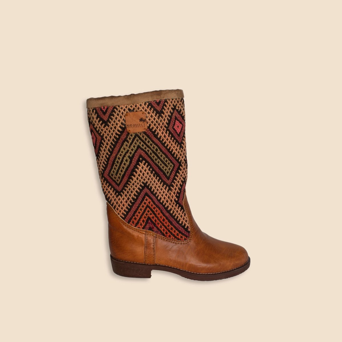 Kelim Boots | Cognacbruin Leer | Vintage Kelim | Maat 39 | Elia | Bravas Boutique